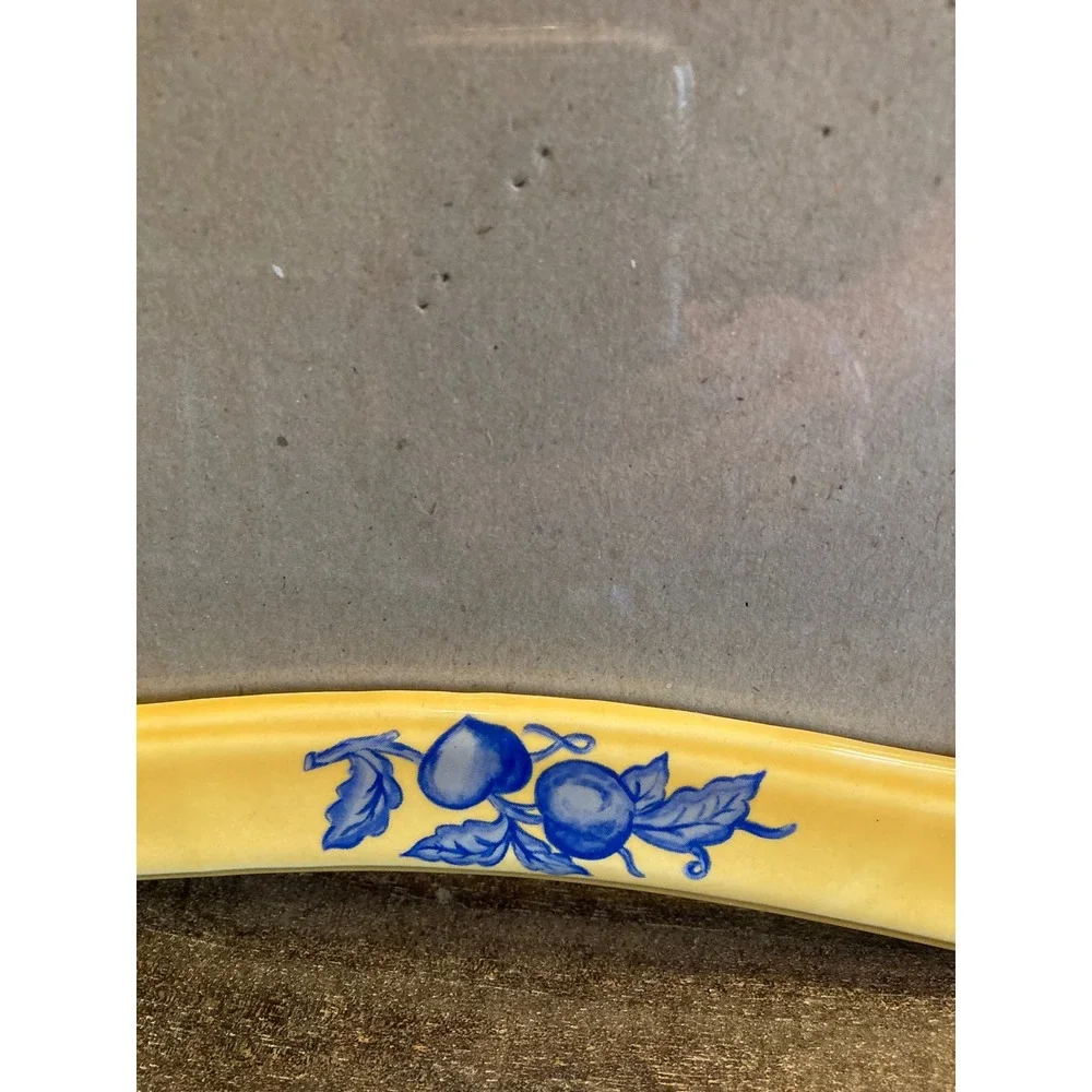 Philip Whitney Yellow Ceramic Photo Frame Blue Fruit Scalloped 7x9.5 Landscape